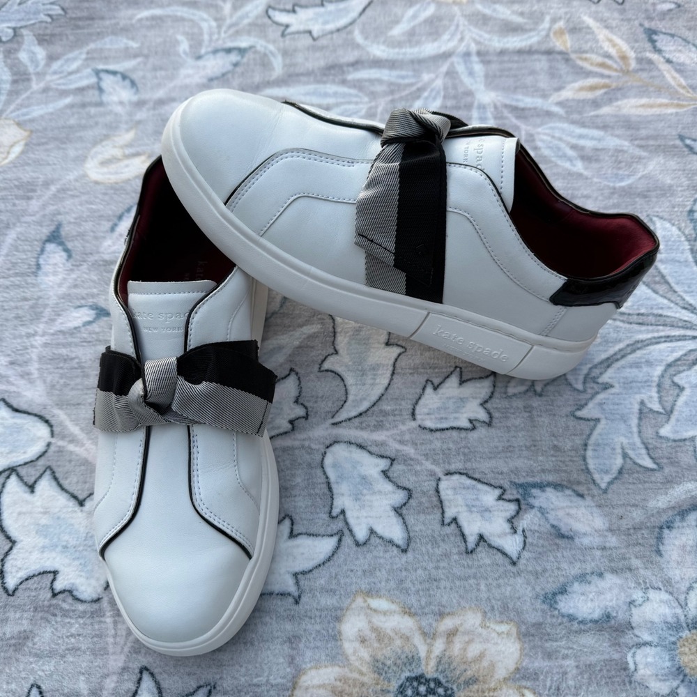 Kate Spade Lexi White Leather Bow Slip On Sneakers Womens Size 8 White EXEC COND